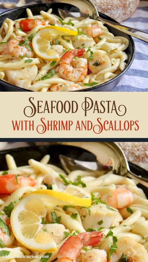 Pasta With Shrimp And Scallops, Scallop And Shrimp Pasta, Scallop Recipes Pasta, Shrimp And Scallop Recipes, Seafood Pasta Dishes, Seafood Linguine, Scallop Pasta, Garlicky Shrimp, Pasta With Shrimp