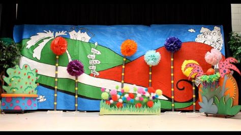 Seussical the Musical Props | Seussical backdrop and props | Elem Music - Musicals | Pinterest School Awards Ceremony, Seussical Costumes, Book Backdrop, Dr Seuss Classroom, Post Prom, Seuss Classroom, Seuss Party, Holiday Program, School Murals