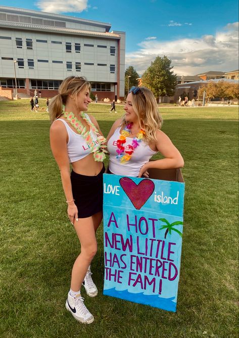 Love Island Big Little Reveal, Simple Big Little Reveal, Big Little Reveal Themes Sorority 2024, Bug Little Reveal, Big Little Twins Reveal, Big And Little Reveal Ideas Cheer, Cute Big Little Themes, Big Little Sorority Themes, Sorority Big Little Themes