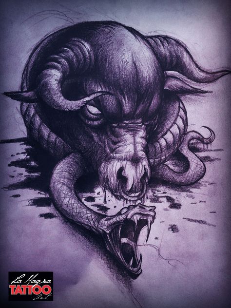 Snake Taurus Tattoo, Bull And Snake Tattoo, Bull Snake Tattoo, Snake Tattoo Sketch, Bull Drawing, Ozzy Tattoo, Taurus Bull Tattoos, Taurus Bull, Cool Tattoo Drawings