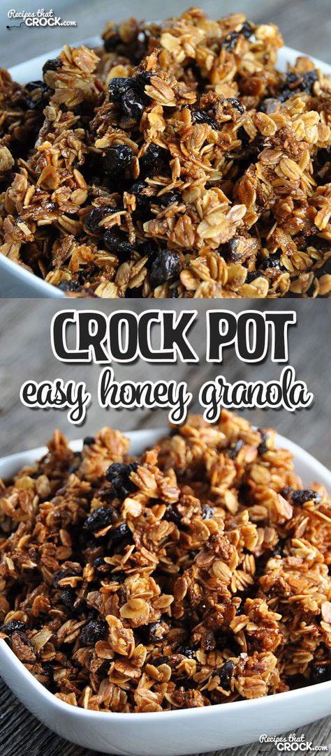 Easy Honey Recipes, Crockpot Granola, Honey Granola Recipe, Crock Pot Easy, Easy Granola Recipe, Easy Granola, Honey Granola, Crockpot Dessert Recipes, Crock Pot Desserts