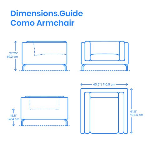 The Como Armchair is a low sitting and heavily cushioned armchair designed by Giorgio Soressi for his Como Collection. The Como Armchair has an overall width of 43.5” | 110.5 cm, depth of 41.5” | 105.4 cm, and back height of 27.25” | 69.2 cm. The seat is set only 15.5” | 39.4 cm from the floor. Downloads online #furniture #armchair #chairs #interiordesign #architecture #homedesign Furniture Dimensions Standard Cm, Furniture Dimensions Standard, Chair Architecture, Room Box Miniatures, Single Seater Sofa, Furniture Sketch, Furniture Design Sketches, Sofa Dimension, Canvas Art Quotes