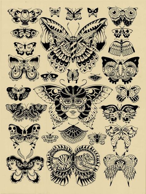 Traditional Japanese tattoo design is very distinctive and meaningful. Description from pinterest.com. I searched for this on bing.com/images Vintage Butterfly Tattoo, Butterfly Chart, Desenhos Old School, Tattoos Butterfly, Tattoos Pinterest, Tattoos Black, Petit Tattoo, Tattoo Old School, Tattoos Geometric