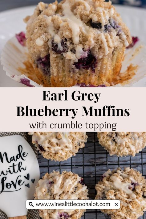 Earl grey blueberry muffins with crumble topping recipe Blueberry Muffins With Crumble Topping, Muffins With Crumble Topping, Streusel Topping For Muffins, Blueberry Crumble Muffins, Crumble Muffins, Homemade Blueberry Muffins, Lemon Blueberry Bread, Berry Tea, Muffin Streusel