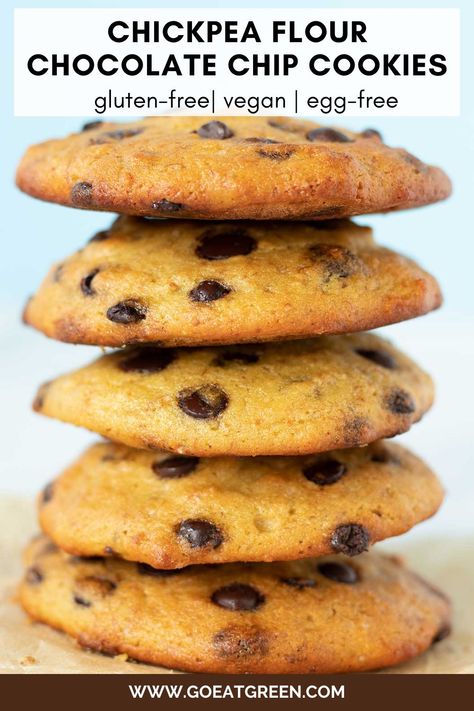 A stack of chickpea flour chocolate chip cookies Chickpea Flour Cookies Vegan, Chickpea Cookie Bars, Chickpea Flour Chocolate Chip Cookies, Banana Recipes Vegan, Chickpea Flour Cookies, Allergy Diet, Chocolate Chip Cookies Vegan, Chickpea Flour Recipes, Ripe Banana Recipe