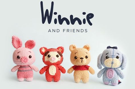 Amigurumi Winnie And Friends Free Crochet Pattern - Amıgurum.com Crochet Amigurumi Eeyore Free Pattern, Winnie The Pooh Characters Crochet Patterns Free, Thumper Crochet Pattern, Amigurumi Free Pattern Winnie The Pooh, Crochet Disney Animals, Disney Amigurumi Pattern, Whinney Pooh Crochet Pattern, Winnie The Pooh Amigurumi Pattern, Crochet Mini Winnie The Pooh