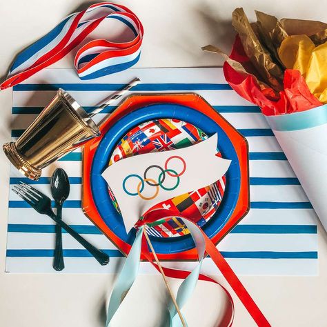 Gold Medal worthy Olympics Party | CatchMyParty.com Olympics Party Ideas, Bunco Themes, Olympic Theme Party, Olympic Games For Kids, Olympics Party, Summer Party Ideas, Olympic Theme, Olympic Party, Party Ideas For Kids