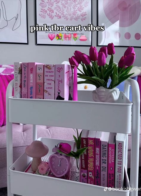 Girly Library, Pink Bookshelves, Bookshelf Inspo, Pretty Dorm Room, Bookstagram Aesthetic, Home Library Rooms, Bookshelf Inspiration, Girly Room Decor, Bedroom Decor For Small Rooms