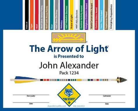 Free Arrow of Light Personalized Award Certificate Arrow Of Light Plaque, Arrow Of Light Ceremony, Arrow Of Light Award, Arrow Of Light, Create Certificate, Arrow Of Lights, Award Template, Awards Certificates Template, Scout Activities