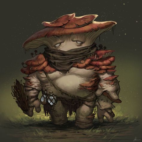 ArtStation - A mushroom and his son Mushroom Character, Fantasy Role Playing, Witch Doctor, Dnd Monsters, 2d Art, Simple Backgrounds, Roleplaying Game, Character Inspiration, Character Art