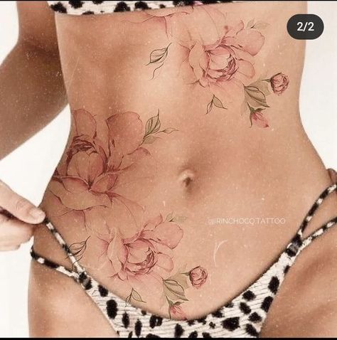 Tattoos Torso, Lower Stomach Tattoos For Women, Lower Belly Tattoos, Abdomen Tattoo, Belly Button Tattoo, Side Hip Tattoos, Tummy Tattoo, Colour Tattoo For Women, Tattoo Over Scar