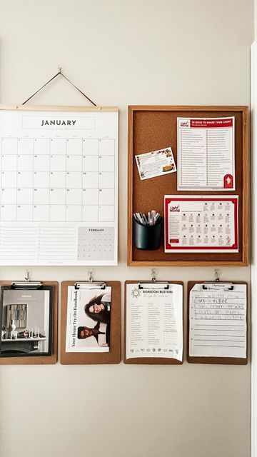 Home & Kind on Instagram: "ORGANIZATION THAT’S WORKING, part 8: family command station. A family command station can be put together in many different ways, in many different spaces. In our last house, I set it up on the inside of our pantry door. I finally got around to putting this one up here and I’m already loving it! I like to have our hanging 2023 calendar (we’ve got a few left at shop.homeandkind.com), a cork board, and a clipboard for each kid. It acts as a place for everyone to see wh Calendar Board Ideas Home, Family Memo Board Ideas, Pegboard Command Center Ideas, Family Planner Station, Apartment Bulletin Board, Wall To Do List Board, Family Cork Board, Office Memo Board Ideas, Calendar Office Wall