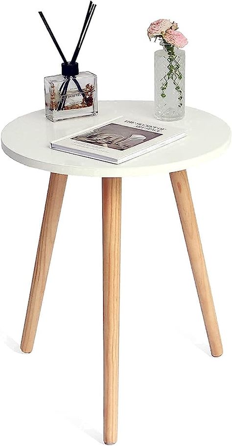 Amazon.com: AWASEN Round Side Table, Small Accent Table Nightstand Modern End Table for Living Room Bedroom Office Small Spaces, 16''D x 19.5''H (White) : Home & Kitchen Triangular Table, Nightstand Modern, Bedside Table Set, Small Accent Tables, Office Small, Side End Table, Table For Small Space, Modern End Tables, White Side Tables