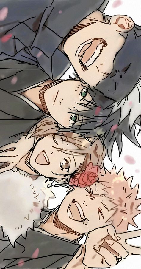 gojo, yuji, nobara, megumi | from #jujutsukaisen ! by satsu1640 - twitter Yuji Nobara Megumi, Jujutsukaisen Wallpaper, Yuji Nobara, Gojo Yuji, Jjk Wallpaper, Cute Blue Wallpaper, Anime Drawing Books, Character Wallpaper, Cool Anime Pictures