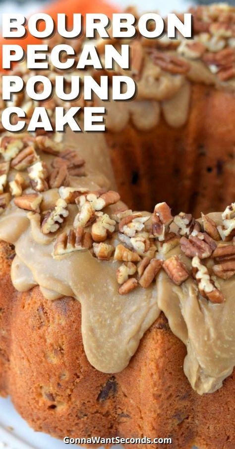 Bourbon Cake Recipe, Bourbon Pecans, Pecan Pound Cake, Homemade Bourbon, Bourbon Cake, Cake Bundt, Sweet Bourbon, Bourbon Glaze, Boozy Desserts