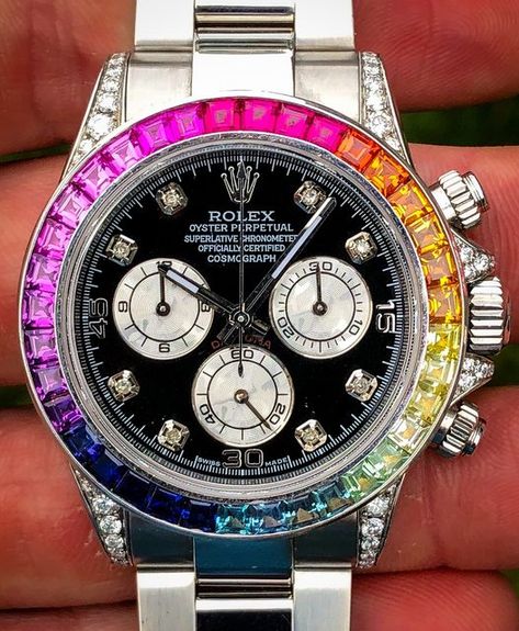 Rolex Rainbow Daytona, Rolex Rainbow, Rolex Daytona Rainbow, Smirnoff Flavors, Watches Expensive, Rolex Watch Price, Hand Watches, Rolex Batman, Casio Watches