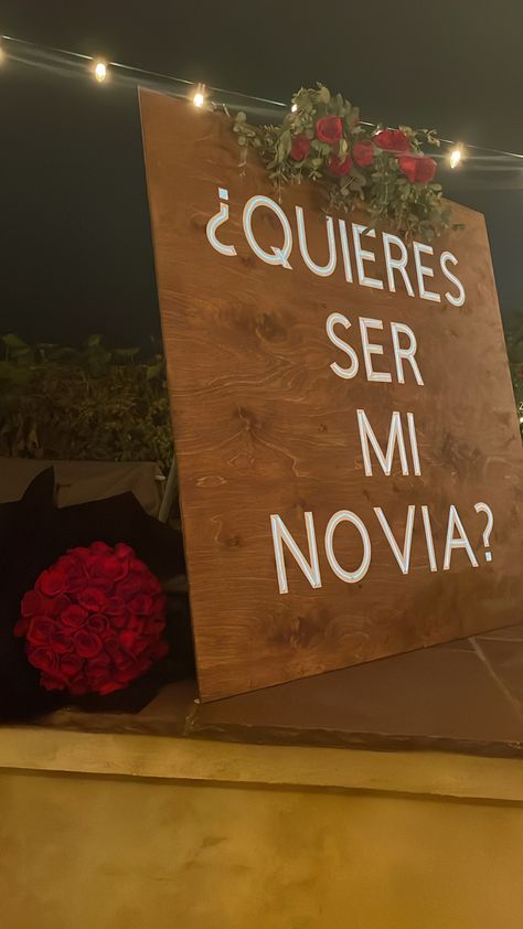 Wooden sign with lit up letters. Red roses bouquet. Letrero de madera con luces LED y ramo de rosas rojas. Gf Proposal, Girlfriend Proposal, Proposals Ideas, Relatable Crush Posts, Visual Board, Led Sign, Foto Ideas Instagram, Rose Bouquet, Soulmate