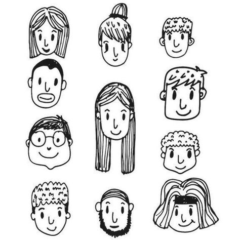 Faces Doodle, Cartoon Emotions, Resolution Quotes, Doodle Journal, Face Doodles, Doodle People, Stick People, Stick Family, Doodle Characters