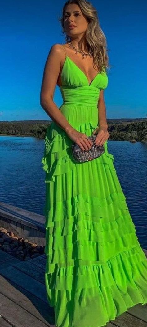 Gown Fashion, Neon Dresses, Neon Outfits, Cute Prom Dresses, Holiday Style, Chiffon Prom Dress, Summer Party Dress, Happy Wedding, Dresses Evening