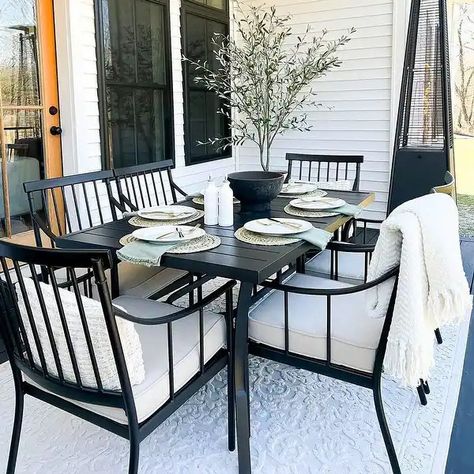 7-Piece Patio Dining Set Steel Panel Table & 6 Dining Arm Chairs - On Sale - Bed Bath & Beyond - 36806135 Metal Patio Furniture, Outdoor Patio Table, Metal Dining Table, Steel Panels, Outdoor Light Fixtures, Outdoor Dining Furniture, Patio Sofa, Rectangle Table, Arm Chairs