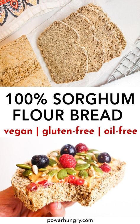 Vegan gluten-free 100% sorghum bread is super-easy to make and so delicious! It is also free of oil, yeast, sugar, & xanthan gum. #vegan #oilfree #oilfreevegan #sugarfree #glutenfreebread #glutenfree #sorghum #sorghumflour #yeastfree #xanthanfree #easyrecipe #healthybread #fitnessfood #veganglutenfreebread #eggfree #dairyfree #cleaneating #cleaneats #cleanbread #noyeast #yeastfree #plantbased #wfpb #wfpbno #wfpbbaking #wfpbbread #sorghumbread #sorghumrecipe #ancientgrains Sorghum Pizza Crust, Sorghum Recipes Baking, Sorghum Flour Banana Bread, Sorghum Flour Biscuits, Sorghum Bread Recipe, Sorghum Bread, Gluten Free Quick Bread Recipes, Popping Sorghum, Popped Sorghum