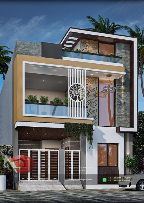 G+2 Exterior Design, House Plan App, Landscape Terrace, Louver Design, Front Building Design, House Outer Design, Small House Elevation, Small House Front Design, Terrace Garden Design