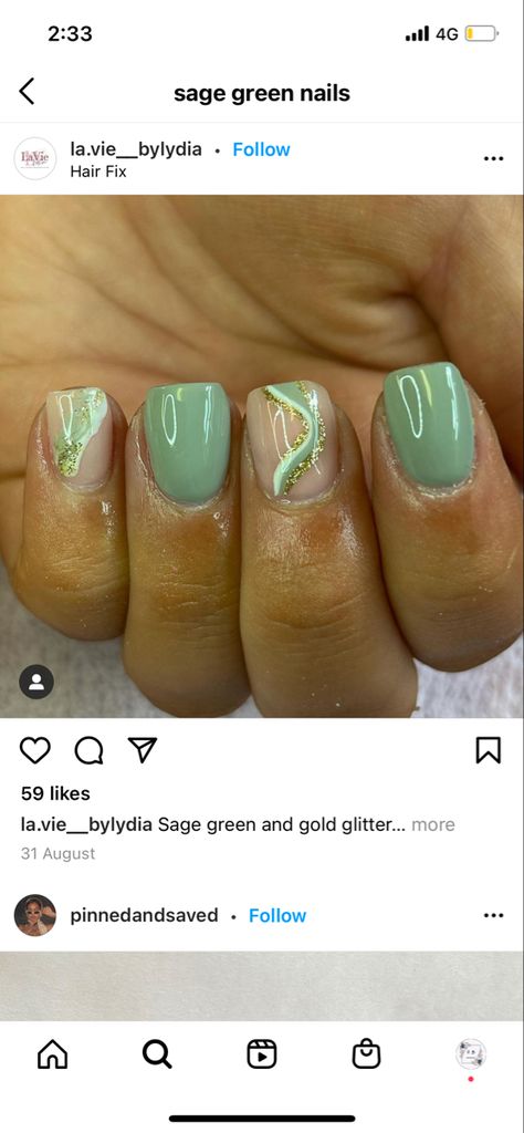 March Sns Nails, Neutral Green Nails, Sage Green Wedding Nails, Green Nails Dip, Eucalyptus Nails, Green Pedicure Ideas, Green Accent Nails, Sage Green And Gold Nails, Green Nails Square