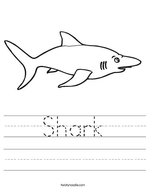 Shark Worksheet - Twisty Noodle Sharks Preschool, Shark Worksheet, Shark Preschool, Shark Sheets, Shark Week Crafts, Tracing Words, Summer Daycare, March Is Reading Month, Summer Preschool Crafts