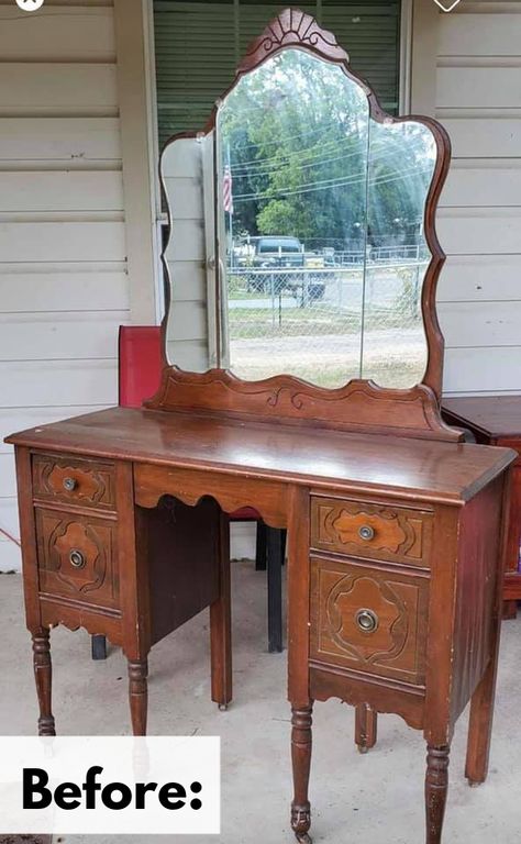 Vanity Dresser Turned into a Bathroom Vanity/Mirror Bathroom Vanity Dresser Ideas, Antique Dresser Turned Bathroom Vanity, Antique Vanity Repurpose, Bathroom Vanity Using Old Dresser, Vanity Turned Into Sink, Refurbished Dresser Into Bathroom Vanity, Bathroom Vanity Made From Old Dresser, Diy Bathroom Vanity From Dresser, Vintage Bathroom Vanity Makeover