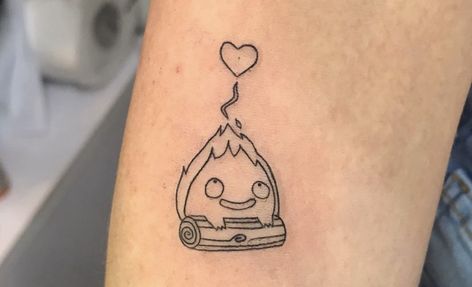 Calcifer Tattoo Black And White, Calcifer Tattoo, Funny Small Tattoos, Bff Tats, Studio Ghibli Tattoo, Bestie Tattoo, Ghibli Tattoo, Matching Tattoo, Stick And Poke