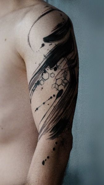 Abstract Brushstroke Tattoo Sleeve Abstract Shoulder Tattoo Men, Brushstroke Tattoo Design, Brush Work Tattoo, Brushwork Tattoo, Brush Tattoo Design, Brushstroke Tattoo, Abstract Tattoos, Brush Tattoo, Paint Strokes