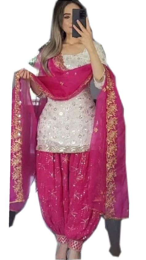 roshni Pink Patiala Suit, Dhoti Salwar Suits, Dhoti Salwar, Suit Indian, Patiyala Suit, Suit White, Patiala Suit, Punjabi Dress, Dress Salwar Kameez