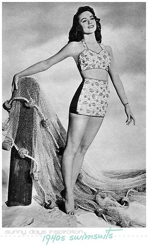 05.04.10 {1940s swimsuit dreamin'} | Flickr - Photo Sharing! 40s Swimwear, 1940s Swimwear, 1940s Swimsuit, Women 1940s, Cute Modest Swimwear, Dorothy Malone, Vintage Swimming, 40's Fashion, Swimwear Aesthetic