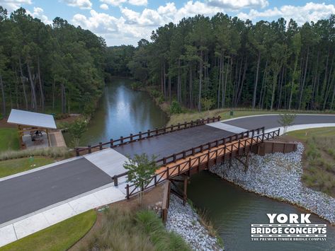 Vehicular Timber Bridge at Hampton Lake in Bluffton, SC Culvert Bridge, Bridge Design Ideas, Driveway Bridge, Timber Bridge, Outdoor Bridges, Pond Bridge, Farm Light, Green Apartment, Bridge Construction