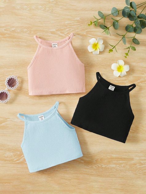 Multicolor  Collar   Liso Tops & Camisetas de tirantes Embellished Elástico Ligero Tops Bonitos, Crop Top Swimsuit, Plain Tank Tops, Chic Tank Tops, Teen Clothes, Purple Collar, Cute Preppy Outfits, Halter Tops