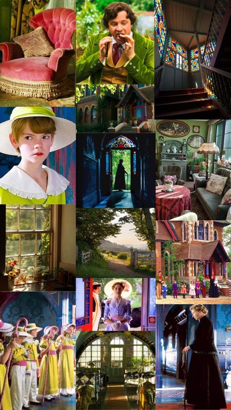 Nanny McPhee (2005) Moodboard / cottagecore eclectic / colin firth / emma thompson / kelly macdonald / thomas brodie-sangster / green aesthetic Nanny Interview Questions, Fairy Tale Home, Nanny Mcphee, Kelly Macdonald, Victorian Interior, Emma Thompson, English Cottage Garden, Mysterious Places, Colin Firth