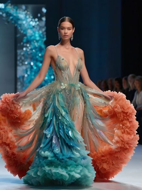 Seaweed Dress, Sea Inspired Fashion, Ocean Seaweed, Seashell Dress, Iridescent Fashion, Celebrity Brides, Coral Ocean, Ocean Dress, Higher Art