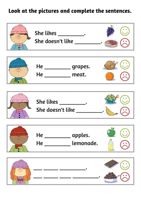 I Like I Don't Like Worksheets For Kids, Like Likes Worksheet, Like Don't Like Worksheet, Middle School Esl, Family Activities Preschool, English Grammar For Kids, Grammar For Kids, Learning Spanish Vocabulary, English Projects