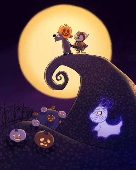 Animal Crossing Fall Wallpaper, Animal Crossing Aesthetic Wallpaper, Halloween Animal Crossing, Nightmare Before Christmas Art, Motif Acnl, Animal Crossing Funny, Animal Crossing Fan Art, Tim Burton Art, Animal Crossing Memes