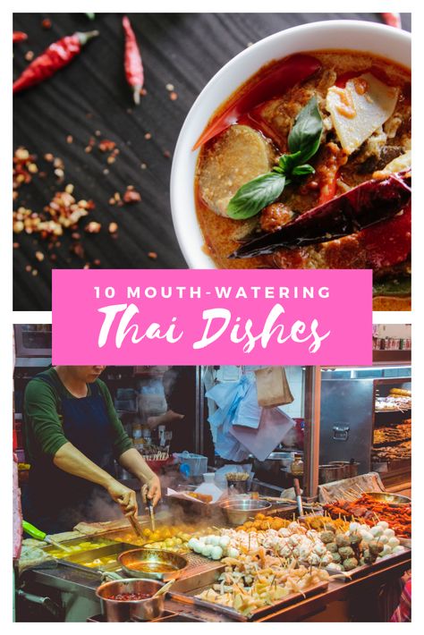 Thai food comes in many forms and focuses on using spices and herbs like lemongrass. You’ll find fish sauce (it tastes better than it sounds!) and curries in many of the best Thai #food dishes as well. With a unique focus on both fresh ingredients and deep-fried goodness, #Thailand is sure to have something for every palette. Read on to find out the 10 delicious #Thai dishes that you need to try! Thai Food Dishes, Food International, Travelling Asia, Best Thai Food, Food To Try, Food Tourism, Travel Foodie, Best Thai, Thai Cooking