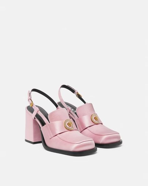 Versace Alia Satin Slingback Loafer Pumps | VERSACE Pink Versace, Versace Pumps, Loafer Pumps, Versace Women, Luxury Clothes Men, Luxury Designer Shoes, Versace Shoes, N Shoes, Versace Home