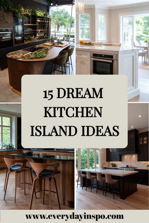 Get some kitchen island inspo and learn what kind of island would look best in your new kitchen. Island Counter Top Different Color, Adding Wood To Kitchen Island, Kitchen Island Half Wood Half Granite, Two Tier Kitchen Island Ideas, Painted Center Island Kitchen, Shapes Of Kitchen Islands, Different Countertop On Island, 12 Foot Ceilings Kitchen, Island Overhang For Seating