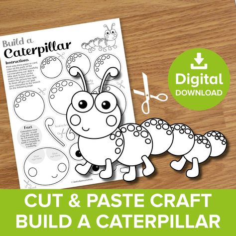 Caterpillar Cut & Paste Craft Printable, Spring Bug Color and Build Kit, Summer Garden Model, Backyard Insect Puppet Art Activity Template Paper Caterpillar, Activity Template, Butterfly Lessons, Bugs Preschool, Bug Crafts, Classroom Activity, Art Activity, Family Project, Romans 12