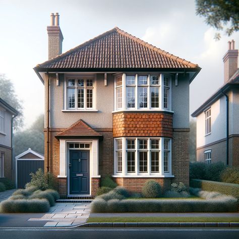 1930 House Exterior, British House Exterior, 1930s Semi Detached House, 1930s House Exterior, 1930s Semi, British Houses, Stained Glass Door, 1930s House, French Windows