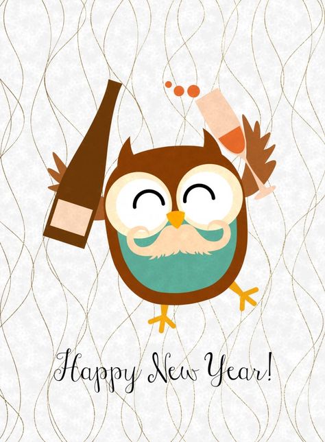 Free Happy New Year Printables {3 more designs to choose from} Happy New Year Printable, Happy New Years, New Year’s Eve Greetings, Happy New Year Animals, Minion Happy New Year, Happy New Year Wishes Pictures Clip Art, Cartoon Christmas Cards, New Year Printables, Holiday Owl