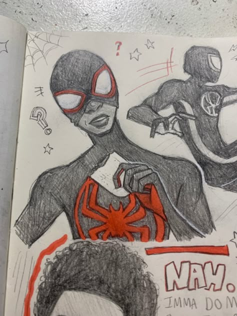 Spider Man Drawings Miles Morales, Spiderman Across The Spider Verse Drawing Sketch, Miles Morales Sketchbook Ideas, Mile Morales Drawing, Miles Morales Drawing Pencil, Prowler Miles Drawing, Spiderman Miles Drawing, How To Draw Miles Morales Step By Step, Y2k Art Drawing Sketch