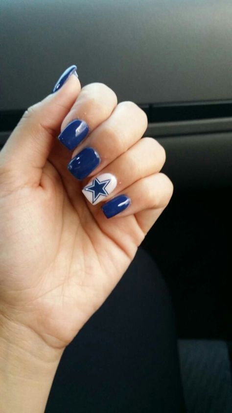 Nail Designs Dallas Cowboys, Nfl Cowboys Nails, Dallas Cowboy Nails Acrylics, Dallas Cowboys Manicure, Dallas Cowboys Nails Designs Blue, Dallas Cowboys Nail Ideas, Dallas Nails Cowboys, Cowboy Carter Nails, Dallas Cowboys Nails Designs Football