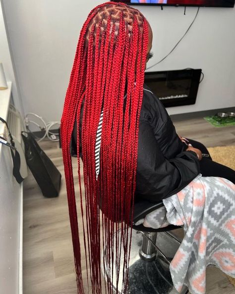 Small Red Knotless, Red Knotless Box Braids, Box Braids For Black Women, Black Woman Red Hair, Red Knotless, Red Braids, Red Box Braids, Protective Style Braids, Knotless Box Braids