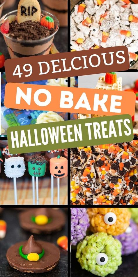 Get ready to have a Halloween blast with these no bake treats. Choose from over 49 best no bake Halloween treats for a fun and spooky party! These easy ingredient no bake Halloween treats are delicious so you’ll want to try them all! #dessertsonadime #nobakehalloweentreats #halloweendesserts Bake Halloween Treats, No Bake Halloween Treats, Bake Halloween, Halloween Themed Desserts, Fun Halloween Desserts, Halloween Deserts, Easy Halloween Snacks, Halloween Snacks For Kids, Halloween Themed Food