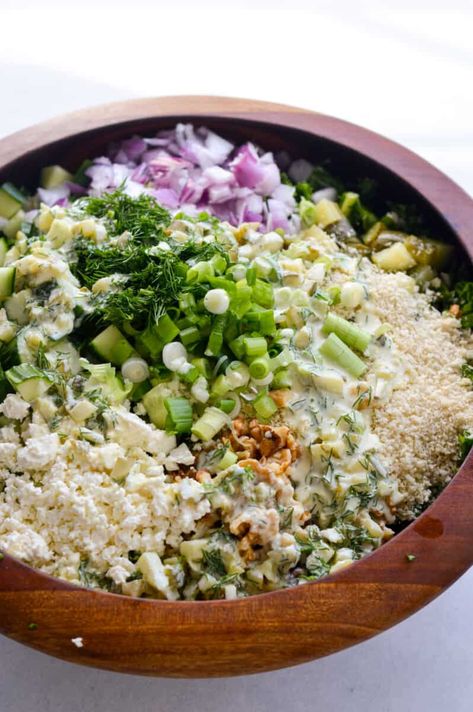 Crunchy Dill Pickle Salad Dill Pickle Rice, Dill Pickle Slaw, Cucumber Rice Salad, Pickle Salad Recipes, Dill Pickle Chickpea Salad, Pickle Coleslaw, Dill Pickle Salad, Salad With Pickles, Pickle Salad